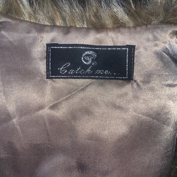 Catch Me faux fur open front vest brown & black SZ S fur vest winter/fall - Picture 5 of 9